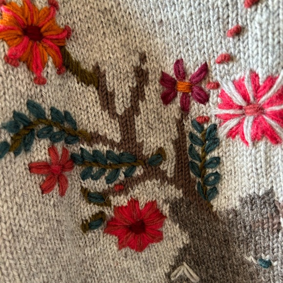 Sundance XL wool fleece lined Sweater cardigan, embroidery deer & flowers - Picture 3 of 13